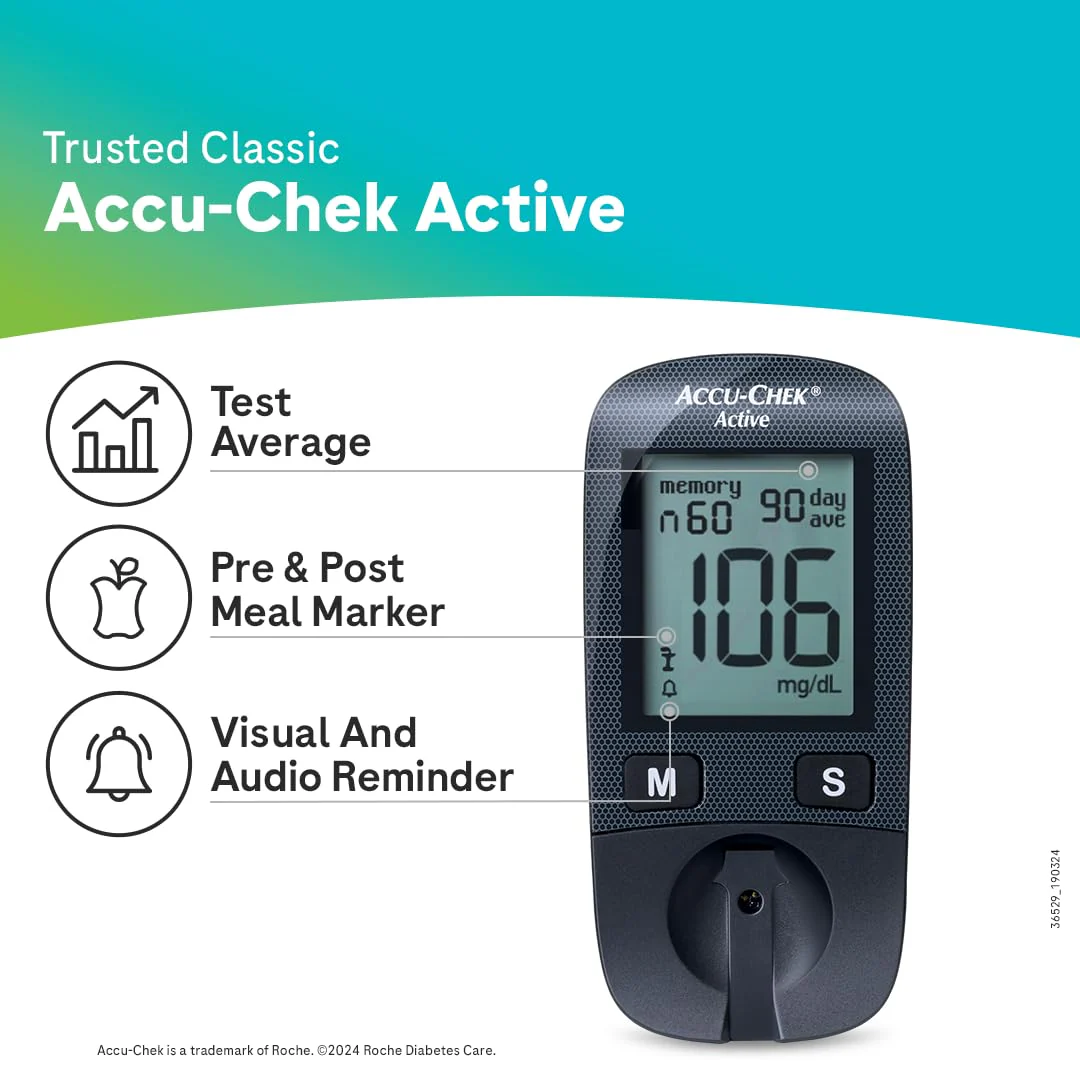 Accu-Chek Active Blood Glucose Glucometer Kit With Vial Of 10 Strips, 10 Lancets And A Lancing Device Free For Accurate Blood Sugar Testing - Image 3