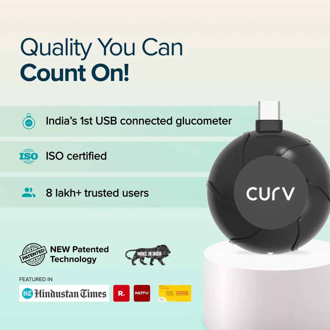 Beato Curv Sugar Test Machine | FREE 50 Strips & 50 Lancets (Type-C USB Connector) | Simple & accurate testing of Blood sugar levels at home |Smartphone Connected Glucometer Machine | Android only | ISO Certified: Made in India - Image 5