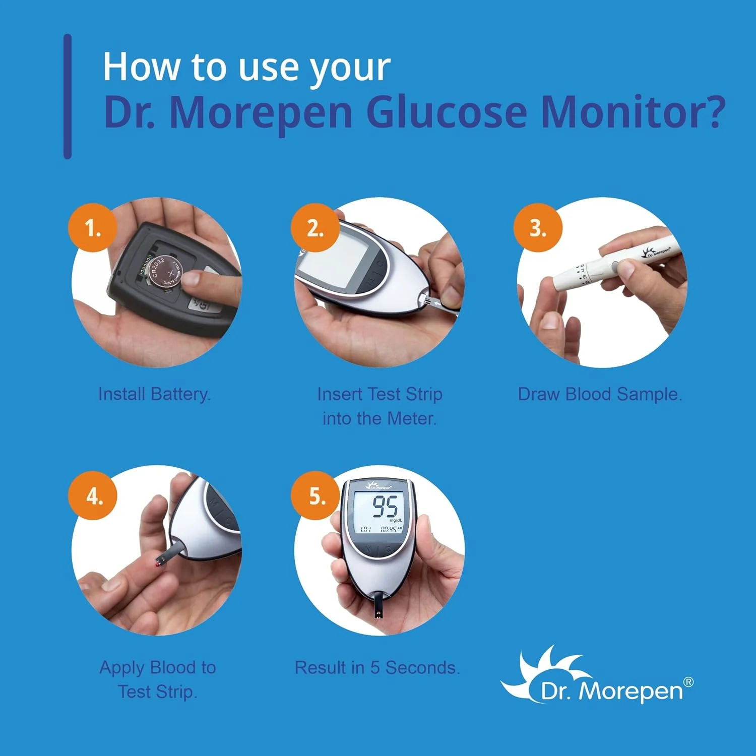Dr. Morepen GlucoOne Blood Glucose Monitor Model BG 03 with 25 Strips - Image 3