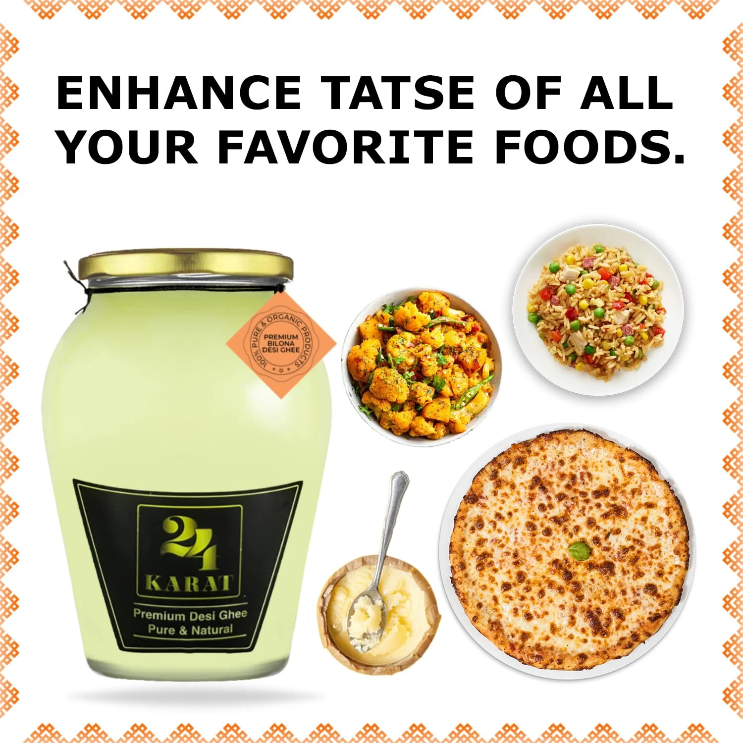 Natural Buffalo Desi Ghee By 24 Karat | Rich In Vitamins & Protein Fiber Curd-Churned Bilona Desi Ghee Good For Digestion | (500ml) 16.9 Ounce | Jar Pack - Image 4