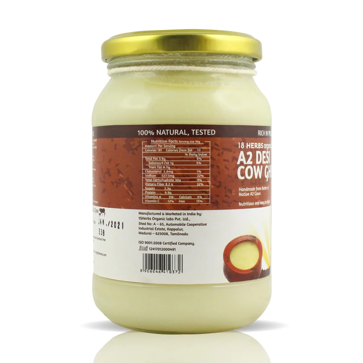 Organic A2 Desi Cow Ghee By 18 Herbs Organics Health With Herbs | Traditional Handmade Bilona Method Healthy Desi Cow Ghee For Boost Energy | (500ml) 16.9 Ounce | Jar Pack - Image 3
