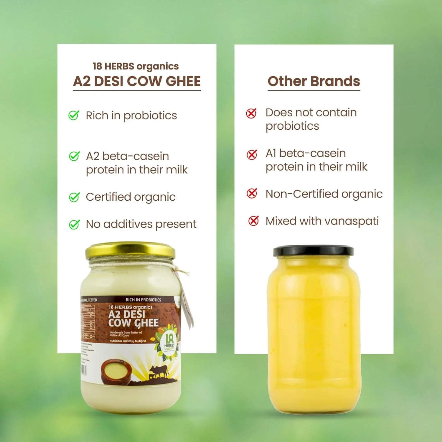 Organic A2 Desi Cow Ghee By 18 Herbs Organics Health With Herbs | Traditional Handmade Bilona Method Healthy Desi Cow Ghee For Boost Energy | (500ml) 16.9 Ounce | Jar Pack - Image 5