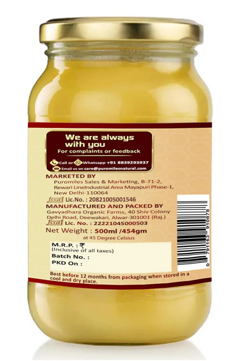 Organic Natural A2 Bilona Cow Desi Ghee By Puro Miles | Natural & Healthy Gir Cow Cultured Desi Ghee Perfect For Diet | (500ml) 16.9 Ounce | Jar Pack - Image 4