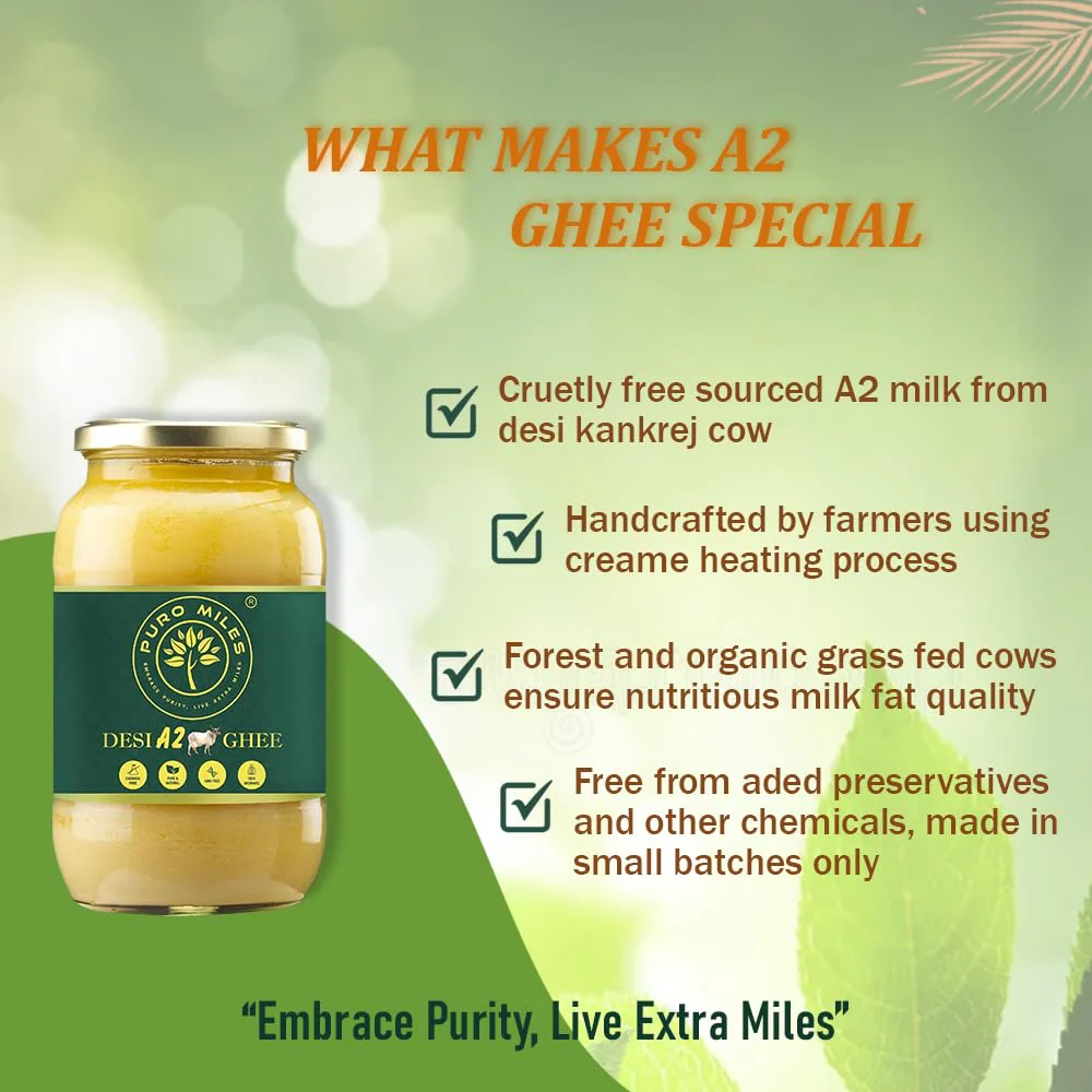 Pure Natural A2 Cow Desi Ghee By Puro Miles | Natural & Healthy Gir Cow Cultured Desi Ghee Perfect For Reduce Joint Pain | (1 Litr) 33.8 Ounce | Jar Pack - Image 5