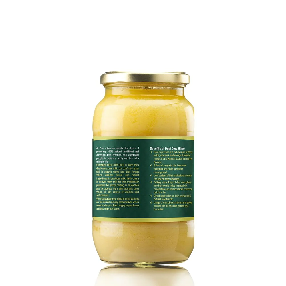 Pure Natural A2 Cow Desi Ghee By Puro Miles | Natural & Healthy Gir Cow Cultured Desi Ghee Perfect For Weight Loss | (700ml) 23.6 Ounce | Jar Pack - Image 3